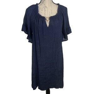 Naif Anthropologie Midi Dress Size Med Navy Blue Boho Gauze Flutter Sleeve